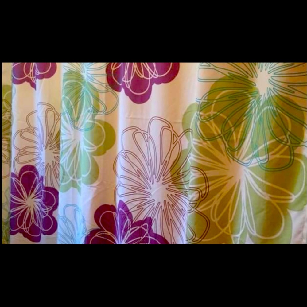 Shower Curtain Green/Purple Floral Colorful Fabric Bed Bath & Beyond Whimsical - Picture 2 of 5